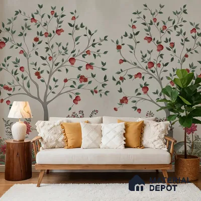 Rang Baag Indian Handmade Wallpaper for Homes | Pomegranate | Customised Size Wallpaper