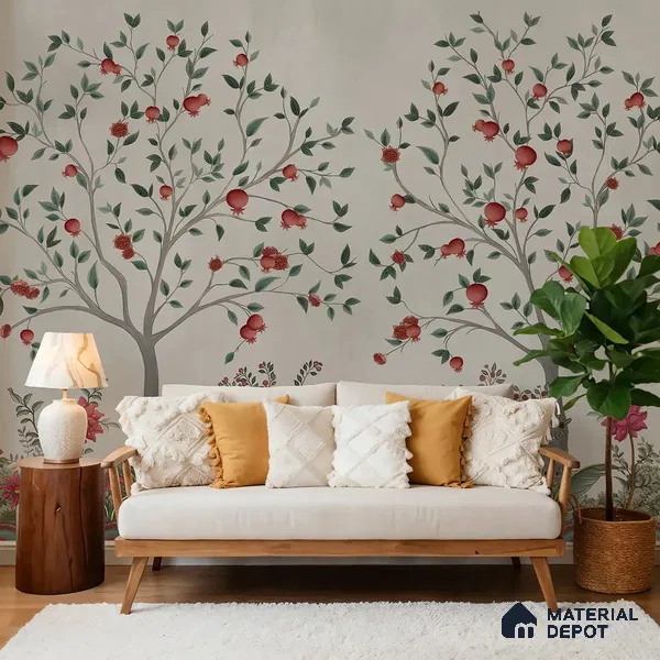 Rang Baag Indian Handmade Wallpaper for Homes | Pomegranate | Customised Size Wallpaper
