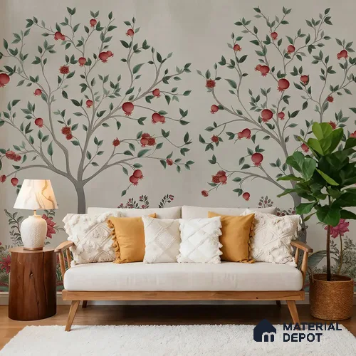 Rang Baag Indian Canvas Wallpaper for Homes | Pomegranate | Customised Size Wallpaper