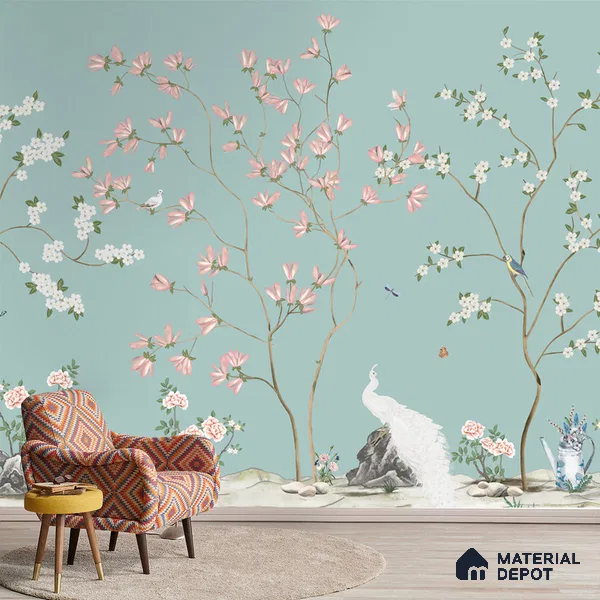 Grace Chinoiserie Theme Canvas Wallpaper Customised