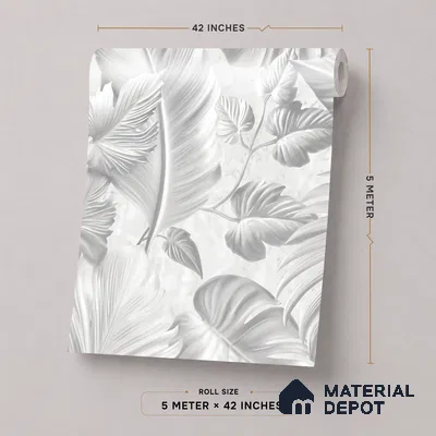 52524-1 | White Embossed Leaves Floral Wallpaper - 5 Meter x 42 Inches, 57.41 Sq. Ft.