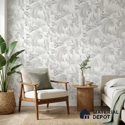 52524-1 | White Embossed Leaves Floral Wallpaper - 5 Meter x 42 Inches, 57.41 Sq. Ft.