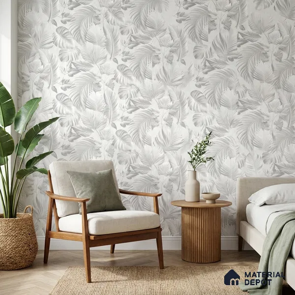 52524-1 | White Embossed Leaves Floral Wallpaper - 5 Meter x 42 Inches, 57.41 Sq. Ft.