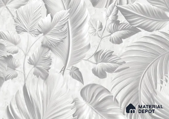 52524-1 | White Embossed Leaves Floral Wallpaper - 5 Meter x 42 Inches, 57.41 Sq. Ft.