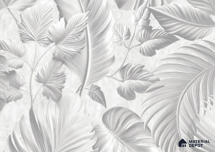 52524-1 | White Embossed Leaves Floral Wallpaper - 5 Meter x 42 Inches, 57.41 Sq. Ft.