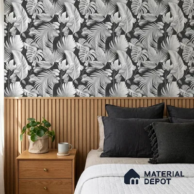 52524-4 | Charcoal Palm Leaves Floral Wallpaper - 5 Meter x 42 Inches, 57.41 Sq. Ft.