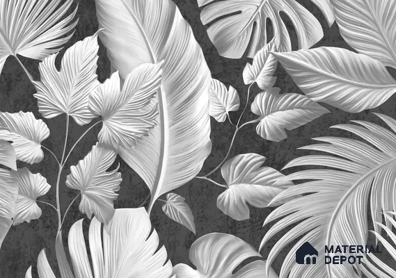 52524-4 | Charcoal Palm Leaves Floral Wallpaper - 5 Meter x 42 Inches, 57.41 Sq. Ft.