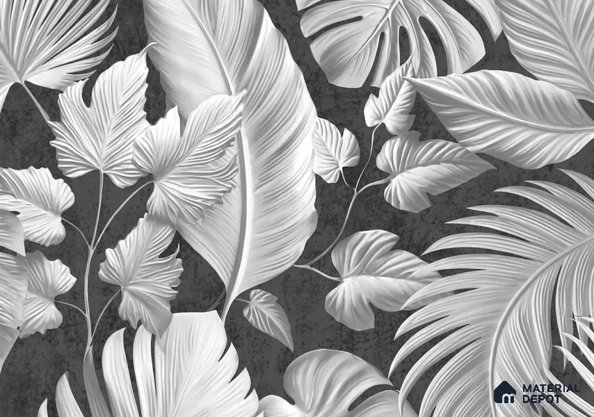 52524-4 | Charcoal Palm Leaves Floral Wallpaper - 5 Meter x 42 Inches, 57.41 Sq. Ft.
