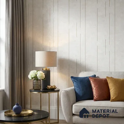 52518-1 | Off-White Vertical Line Plaster Patterned Wallpaper - 5 Meter x 42 Inches, 57.41 Sq. Ft.