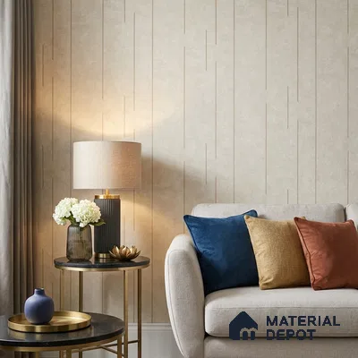 52518-2 | Warm Beige Vertical Line Plaster Patterned Wallpaper - 5 Meter x 42 Inches, 57.41 Sq. Ft.
