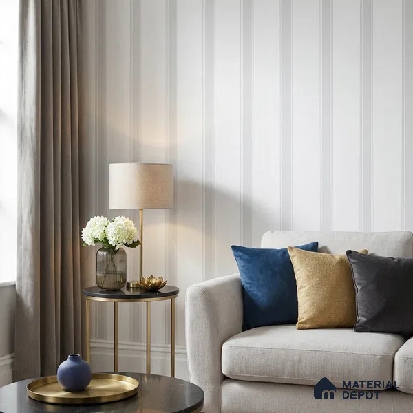 52514-1 | White Narrow Pinstripe Patterned Wallpaper - 5 Meter x 42 Inches, 57.41 Sq. Ft.