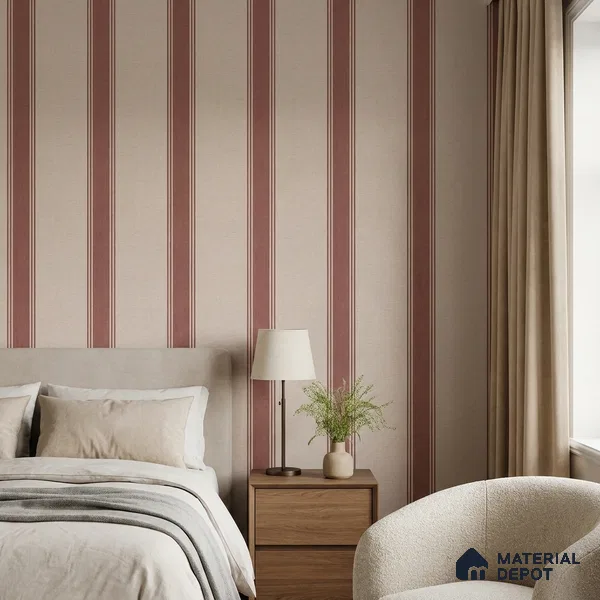 52514-5 | Maroon & Beige Vertical Stripe Patterned Wallpaper - 5 Meter x 42 Inches, 57.41 Sq. Ft.