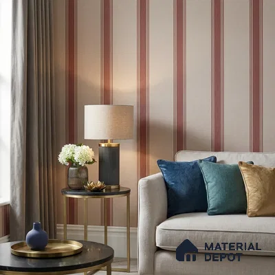52514-5 | Maroon & Beige Vertical Stripe Patterned Wallpaper - 5 Meter x 42 Inches, 57.41 Sq. Ft.