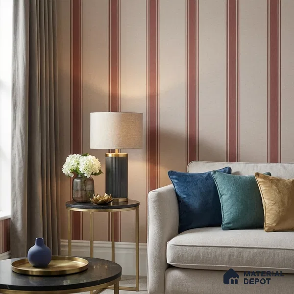 52514-5 | Maroon & Beige Vertical Stripe Patterned Wallpaper - 5 Meter x 42 Inches, 57.41 Sq. Ft.