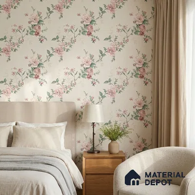 52513-1 | Ivory Blush Peony Trail Floral Wallpaper - 5 Meter x 42 Inches, 57.41 Sq. Ft.