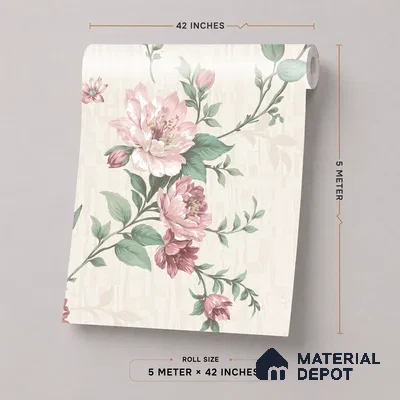 52513-1 | Ivory Blush Peony Trail Floral Wallpaper - 5 Meter x 42 Inches, 57.41 Sq. Ft.