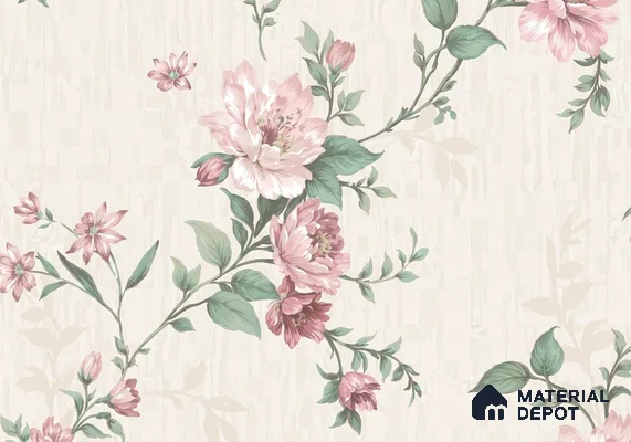 52513-1 | Ivory Blush Peony Trail Floral Wallpaper - 5 Meter x 42 Inches, 57.41 Sq. Ft.