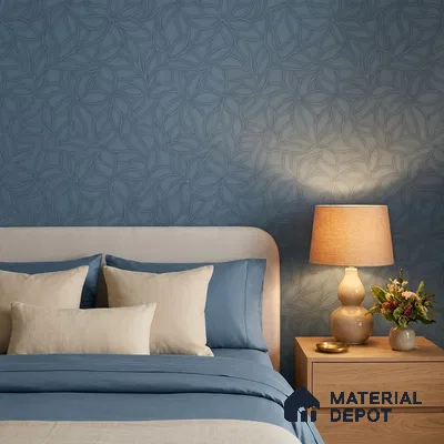 52506-4 | Navy Blue Leaf Outline Scatter Patterned Wallpaper - 5 Meter x 42 Inches, 57.41 Sq. Ft.