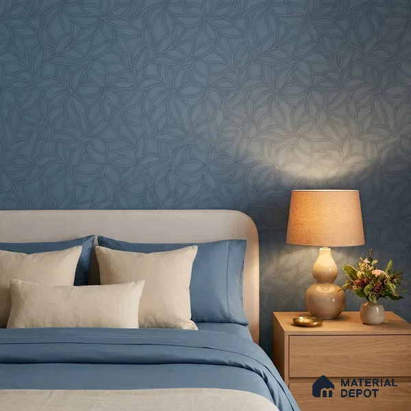 52506-4 | Navy Blue Leaf Outline Scatter Patterned Wallpaper - 5 Meter x 42 Inches, 57.41 Sq. Ft.
