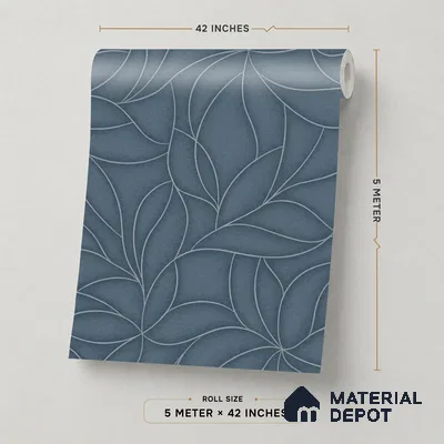 52506-4 | Navy Blue Leaf Outline Scatter Patterned Wallpaper - 5 Meter x 42 Inches, 57.41 Sq. Ft.