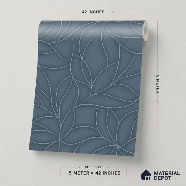 52506-4 | Navy Blue Leaf Outline Scatter Patterned Wallpaper - 5 Meter x 42 Inches, 57.41 Sq. Ft.