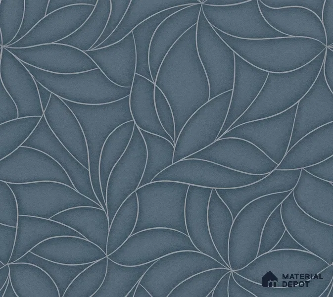 52506-4 | Navy Blue Leaf Outline Scatter Patterned Wallpaper - 5 Meter x 42 Inches, 57.41 Sq. Ft.