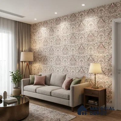 52502-1 | Cream & Red Floral Damask Patterned Wallpaper - 5 Meter x 42 Inches, 57.41 Sq. Ft.