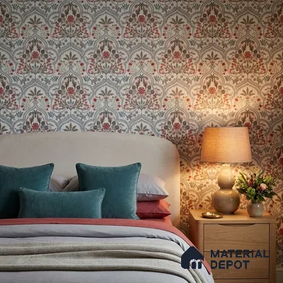 52502-2 | Grey & Blue Floral Damask Patterned Wallpaper - 5 Meter x 42 Inches, 57.41 Sq. Ft.
