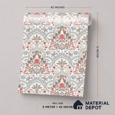 52502-2 | Grey & Blue Floral Damask Patterned Wallpaper - 5 Meter x 42 Inches, 57.41 Sq. Ft.