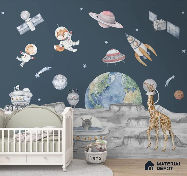 Moon Walk Dark Blue Kids Canvas Wallpaper