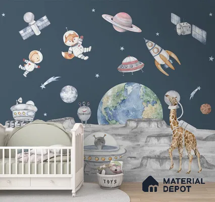 Moon Walk Dark Blue Kids Soft Feel Wallpaper