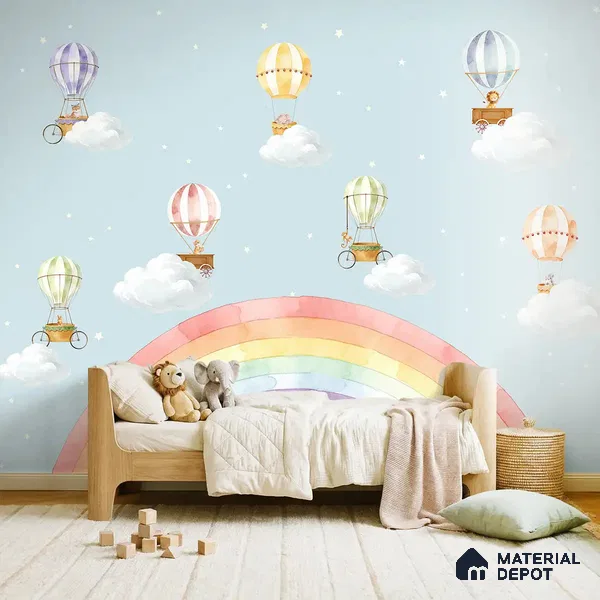 Rainbow Hot Air Balloons Kids Handmade Wallpaper