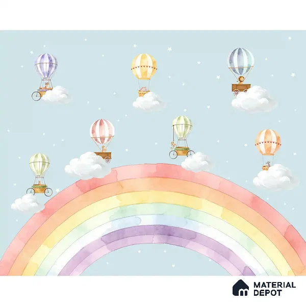 Rainbow Hot Air Balloons Kids Soft Feel Wallpaper