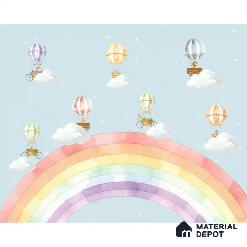 Rainbow Hot Air Balloons Kids Soft Feel Wallpaper