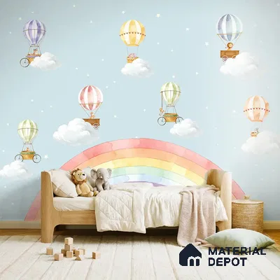 Rainbow Hot Air Balloons Kids Soft Feel Wallpaper