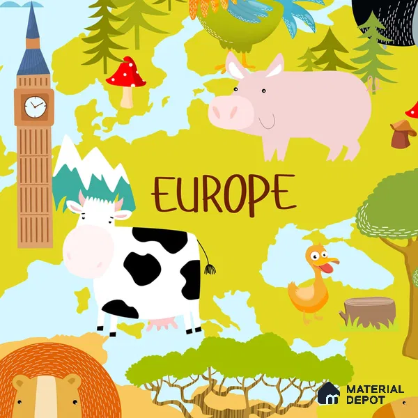 Kids World Map Animals Canvas Wallpaper