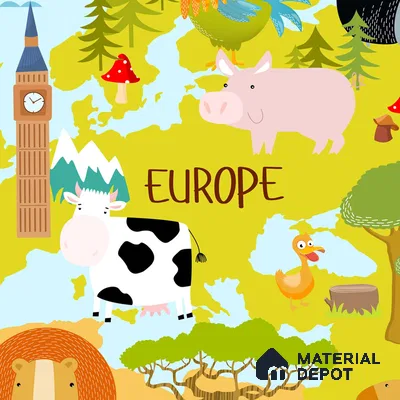 Kids World Map Animals Handmade Wallpaper