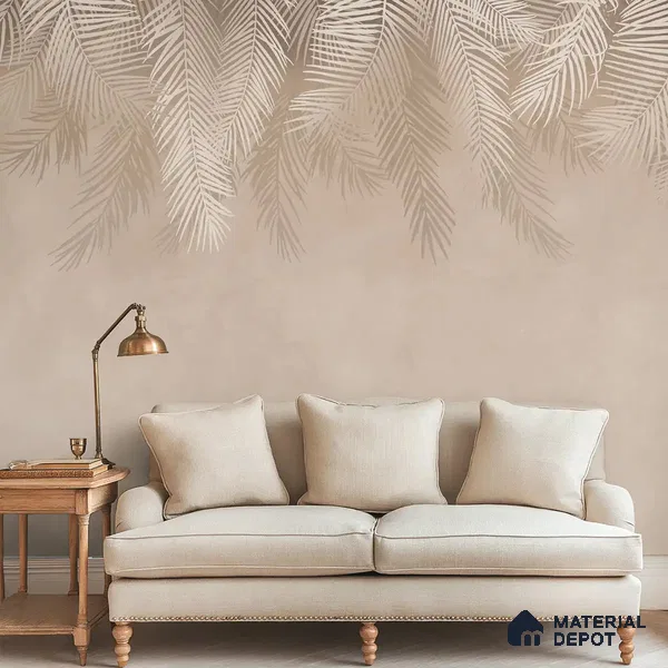 Hanging Tropical Leaves Handmade Wallpaper, Beige