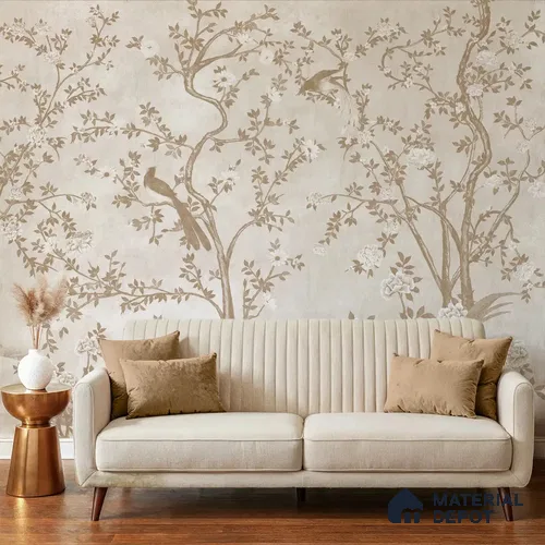 Rosa Chinoiserie Sandstone Wallpaper in Clay Beige Color