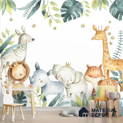 Cute Animal Nursery Room Canvas Wallpaper