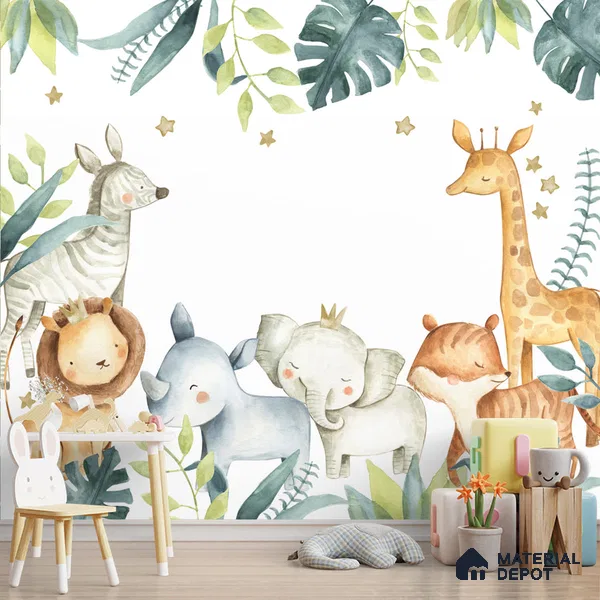 Cute Animal Nursery Room Canvas Wallpaper