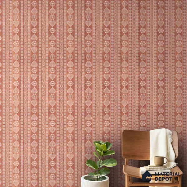 Sarangi Rajasthani Block Print Design Soft Feel Wallpaper Rust