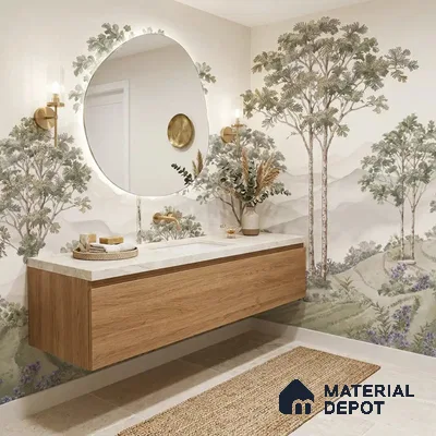 Munnar Sandstone Wallpaper: Vintage Indian Tea Garden Mural