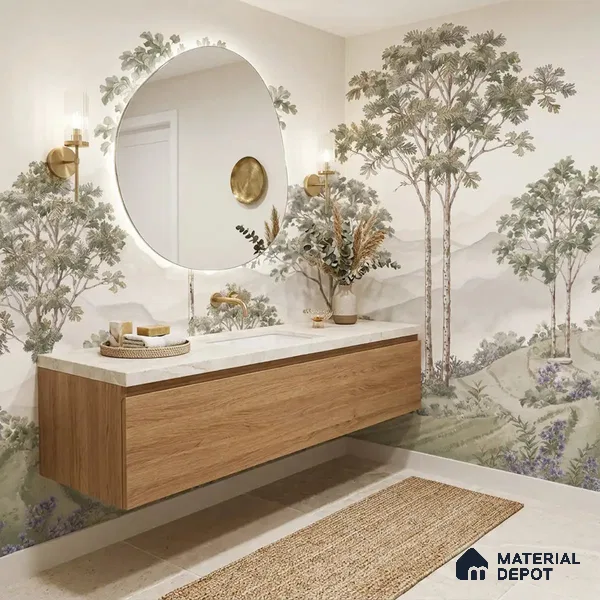 Munnar Sandstone Wallpaper: Vintage Indian Tea Garden Mural