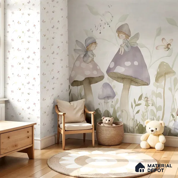 Dancing Petals Kids Room White Handmade Wallpaper