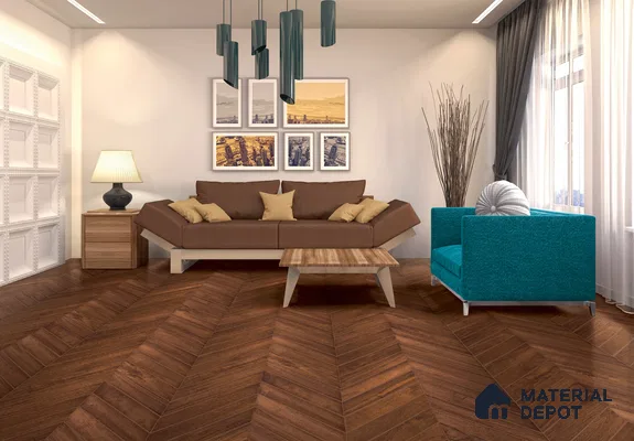 Chevron Engineered Floor EF 00067 Patternia Brown Walnut 20 x 4 inch (510x90 mm) - 15 mm | 100% Sustainable | 3 mm Top Layer | 25 Year Warranty | Eco Friendly | Suitable with Underfloor Heating