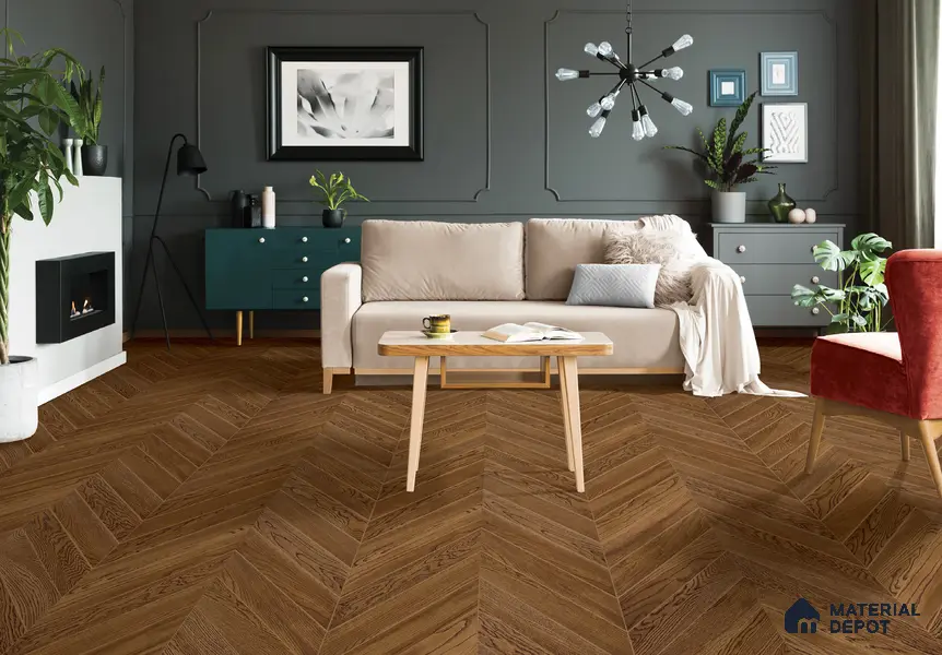 Chevron Engineered Floor EF 00067 C Patternia Liquorice Cinnamon Oak 20 x 4 inch (510x90 mm) - 15 mm | 100% Sustainable | 3 mm Top Layer | 25 Year Warranty | Eco Friendly | Suitable with Underfloor Heating