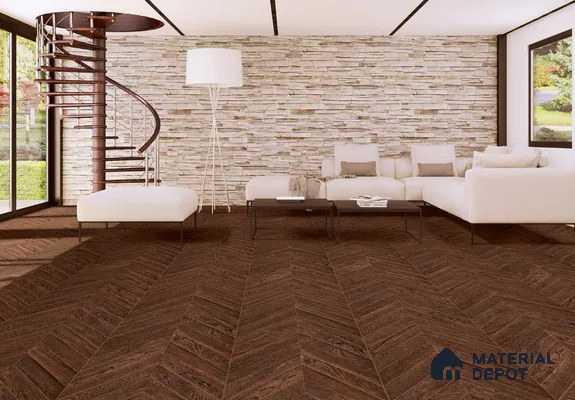Chevron Engineered Floor EF 00067 E Patternia Smokey Chocolate Oak 20 x 4 inch (510x90 mm) - 15 mm | 100% Sustainable | 3 mm Top Layer | 25 Year Warranty | Eco Friendly | Suitable with Underfloor Heating