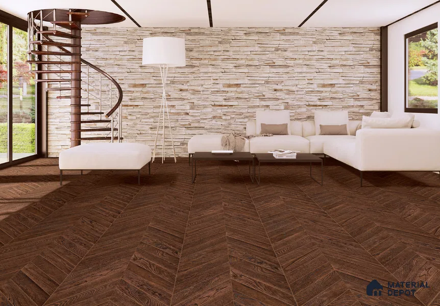Chevron Engineered Floor EF 00067 E Patternia Smokey Chocolate Oak 20 x 4 inch (510x90 mm) - 15 mm | 100% Sustainable | 3 mm Top Layer | 25 Year Warranty | Eco Friendly | Suitable with Underfloor Heating