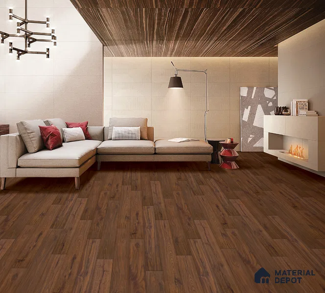 HDF Real Wood Matte Surface Laminate Wood Floor AC5 Grade LF 00339 C Evoke Dark Walnut 48 x 7 inch (1217x168 mm) - 12 mm | Aqua Protect 12 Hours Water Resistance | Anti Static and Stain Resistant | 0.5 mm V Groove | Embossed In Register (EIR) Surface | Uniclic Installation | 36 Plank Variations | 20 Years Warranty